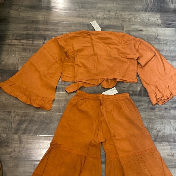 NWT Kathmandu Imports 100% cotton Boho Wide leg pants Wrap top Set - Picture 3 of 6